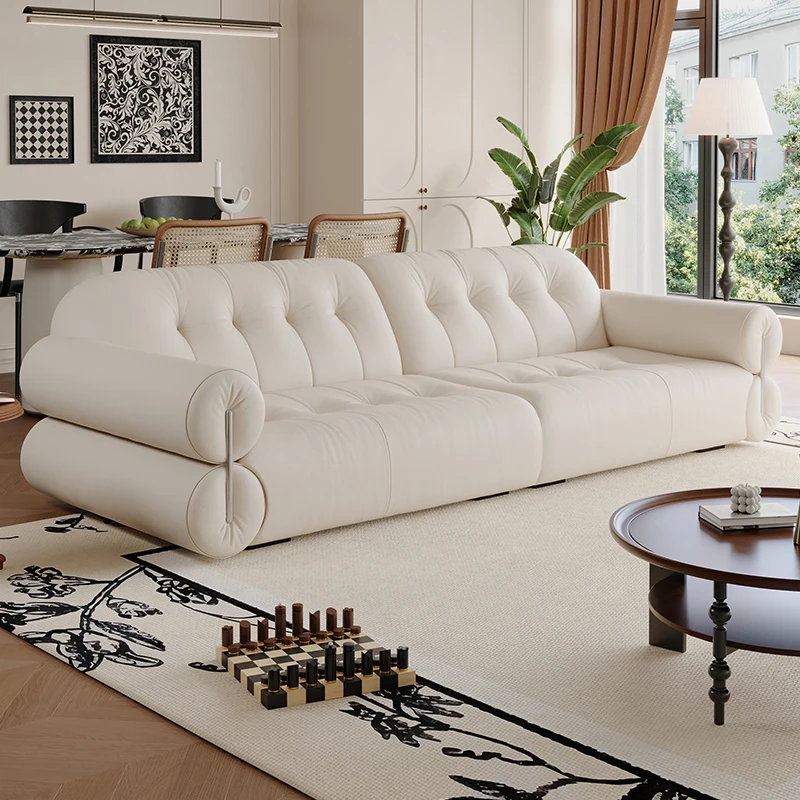 Cream wind brown sugar cloud fabric sofa simple modern small apartment living room rental apartment straight sofa