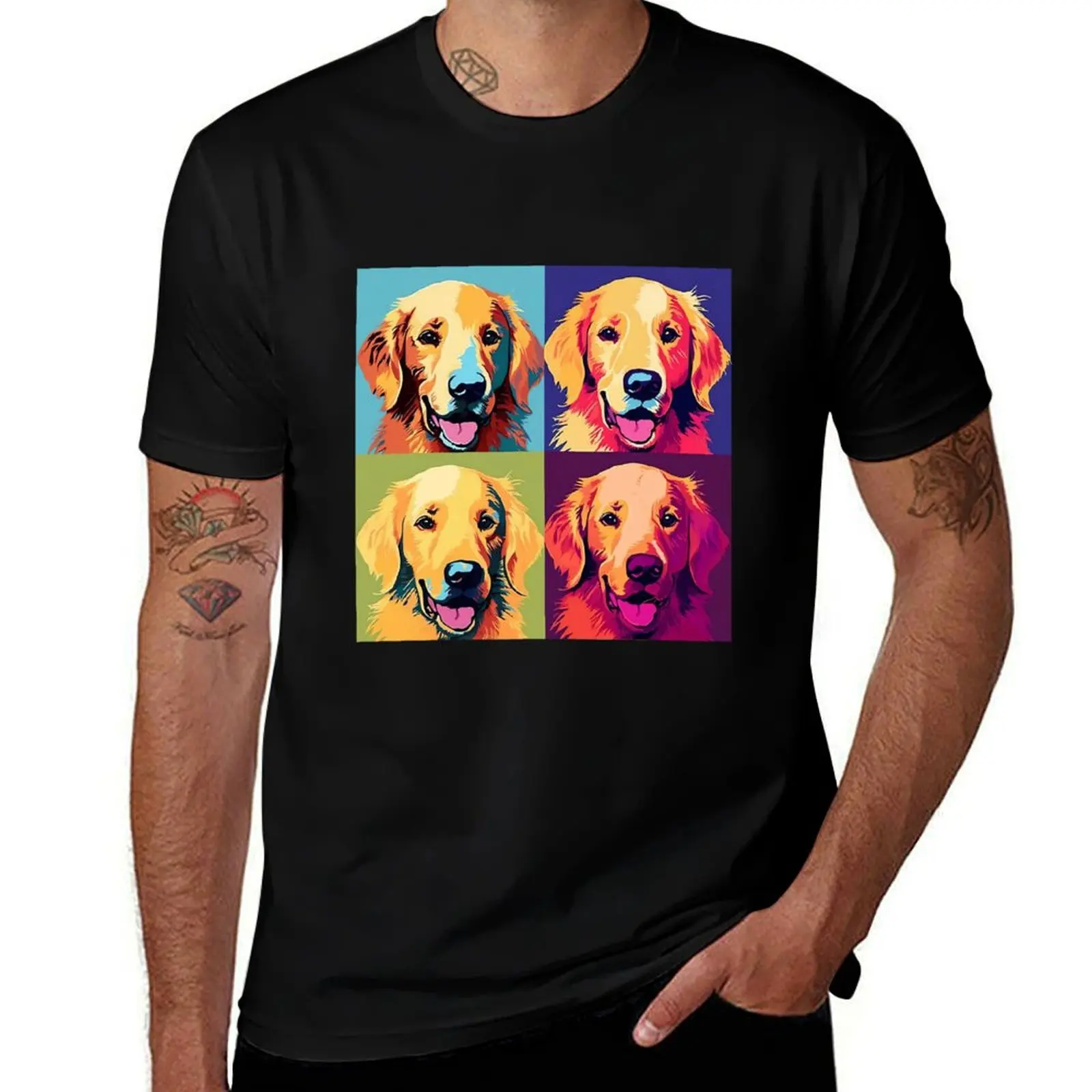 

Pop art golden retriever dog T-Shirt Light Athletic Short Sleeve Tee Shirt