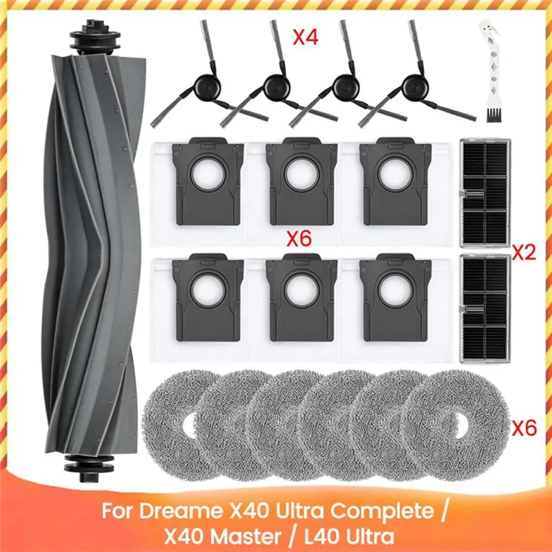 

Комплект из 20 предметов ABLU для роботов-пылесосов Dreame X40 Ultra Complete/X40 Master/L40 Ultra: основная и боковые щетки, салфетки для влажной уборки, мешки для сбора пыли, фильтры.