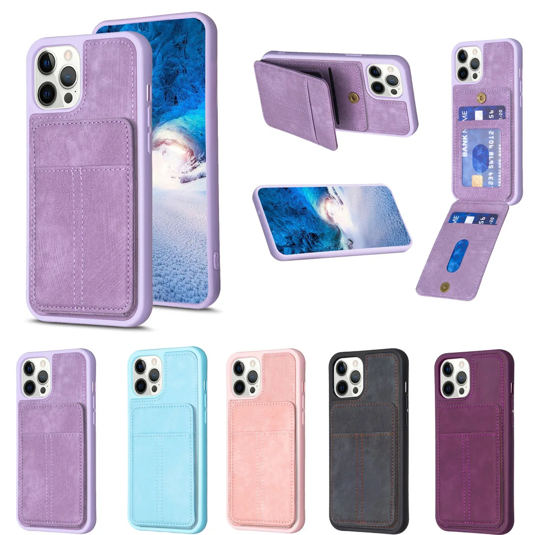 

Multi-function Frosted Card Bag Bracket Phone Case For iPhone 15 14 13 12 11 Promax XSMAX XR Solid Color Leather Anti-drop Shell