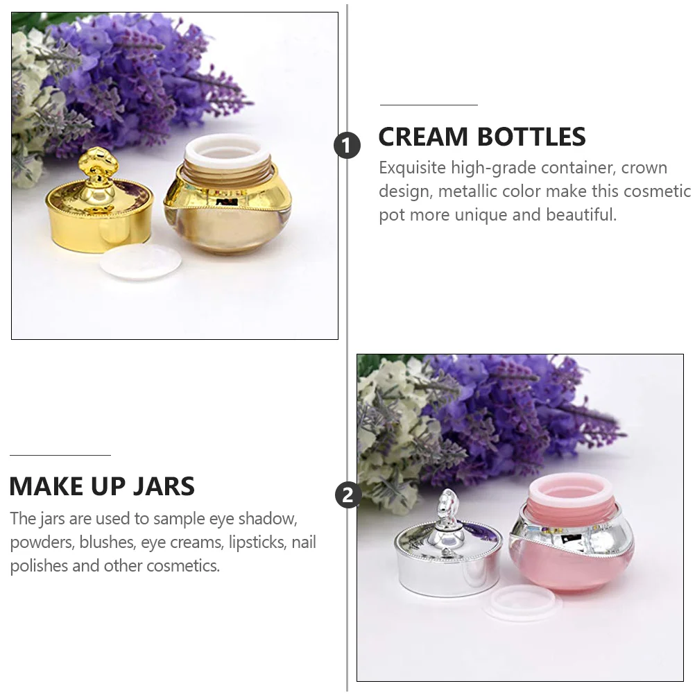

3pcs 5G Face Jars Travel Size Leak Proof Containers For Eye Cream Lipstick Nail Polish Sample Storage Metal Crown