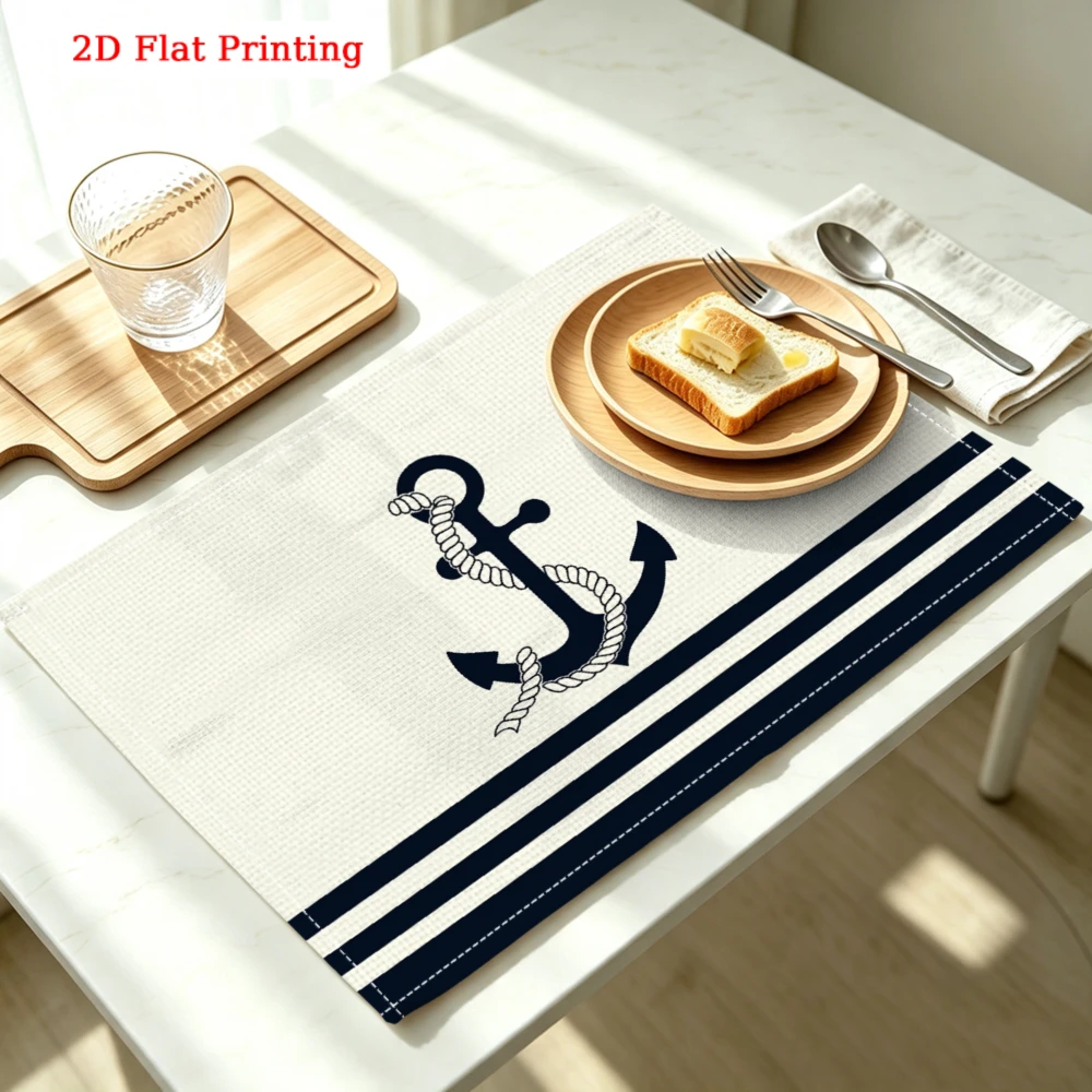 Nautical Anchor Stripes Kitchen Placemat Nautical Anchor Stripes Linen Pad Dish Coffee Cup Table Mat 1PC 30x40cm