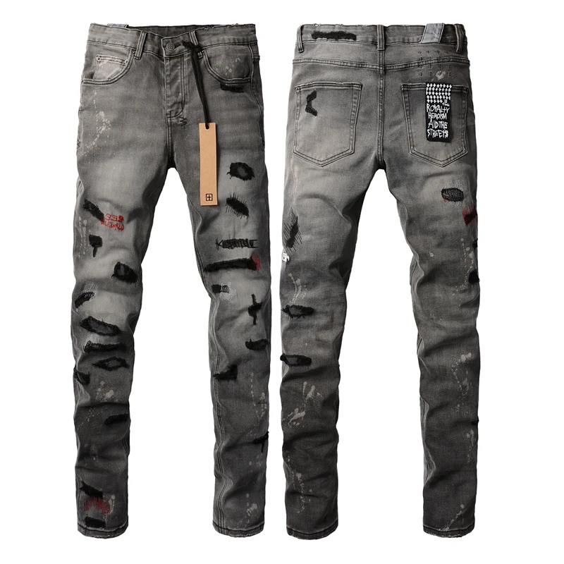 American Style KSUBI Jeans New Ripped Hole Design High Quality Embroidery Logo Casual Slim-fit Pants Unisex