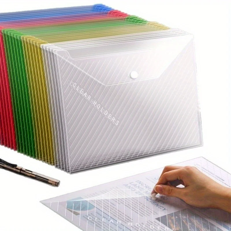 5pcs A4 File Bag Transparent Plastic Thickened Large-capacity Waterproof Snap-on Type Test Paper Storage Bag for Archives