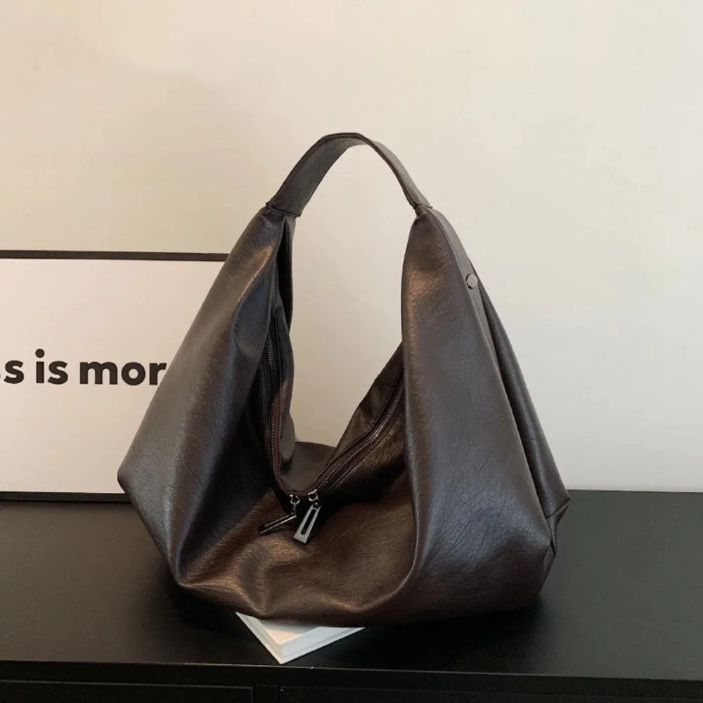 

Korean Style PU Dumpling Bag Casual Soft Versatile Commuting Handbag Solid Color Retro Large Capacity Underarm Bag Daily