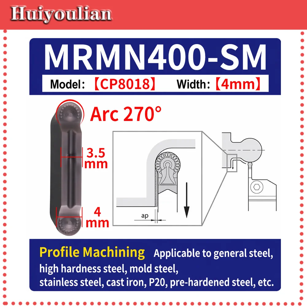 MRMN400-SM CP8018 Carbide Grooving Insert 270° Arc for Profiling Steel Stainless Cast Iron P20 4.0mm