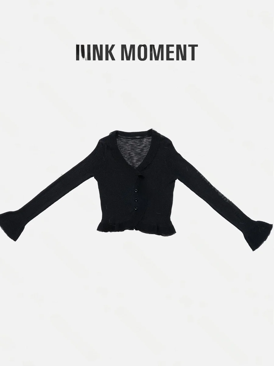 

PM Wang Na Na New Pure Color Simple High-End Fre Breathable V-Ne Wooden Thin ort Open Cardigan Outerwear