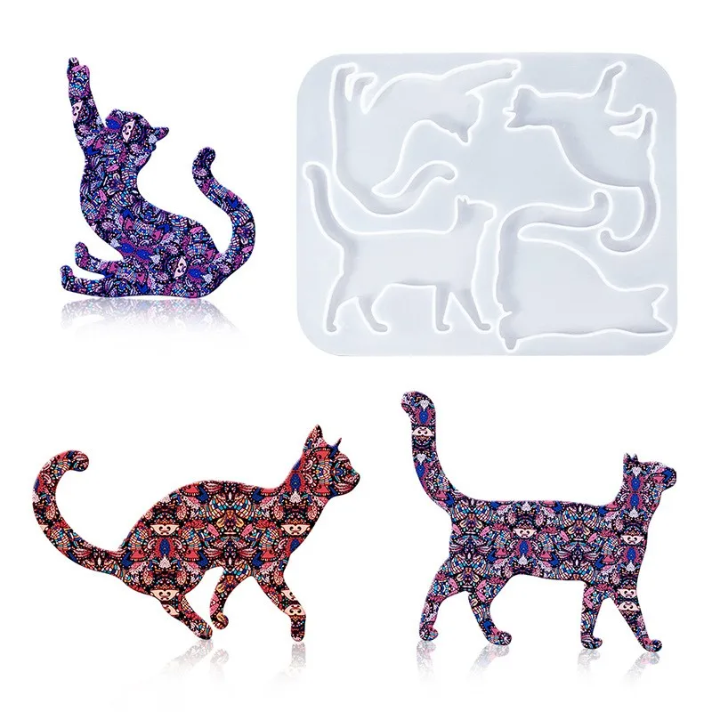 DIY crystal glue dropping kitten Brooch silicone mold Zhaocai cat clothing bag Pendant Earrings Jewelry Mold