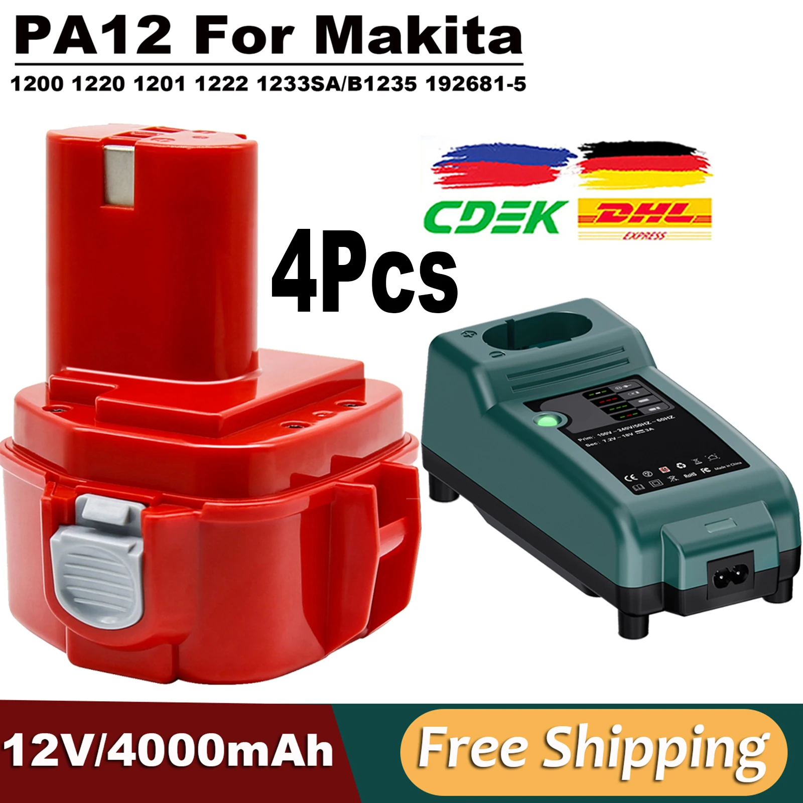 

For Makita PA12 Ni-Mh Battery 4000mAh 1200 1220 1201 1222 1233SA/B1235 192681-5 Power Tool Batteries 12V Battery With Charger