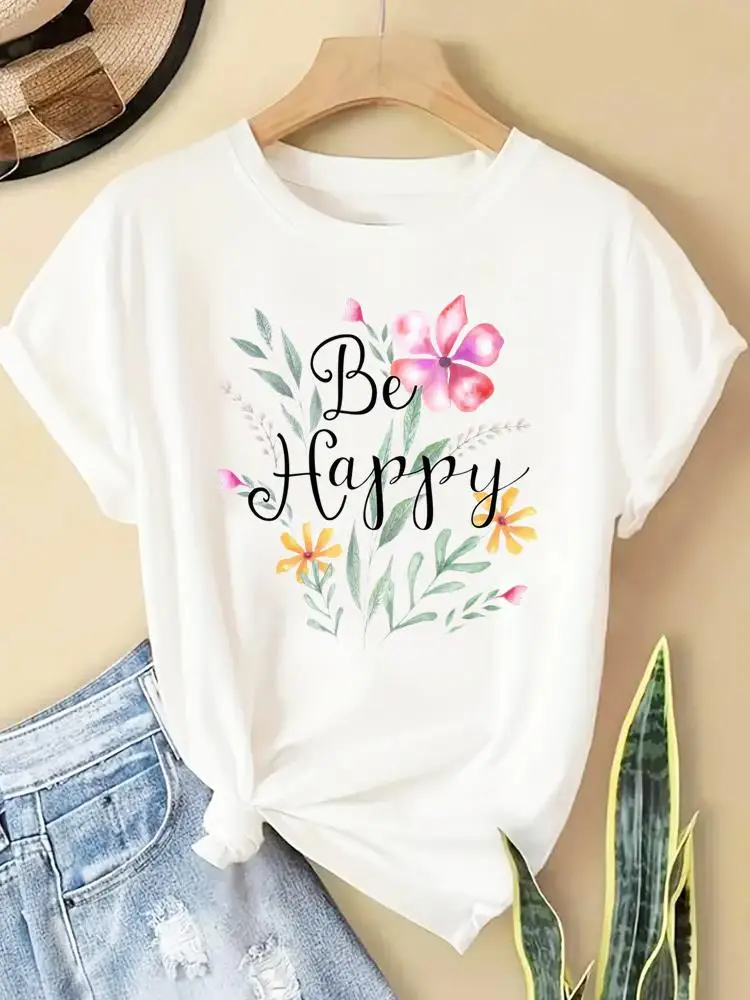 

Ladies Clothing Watercolor Flower Style Fashion Clothes Popular Casual Women Graphic T Tees Print Short Sleeve O-neck T-shirts