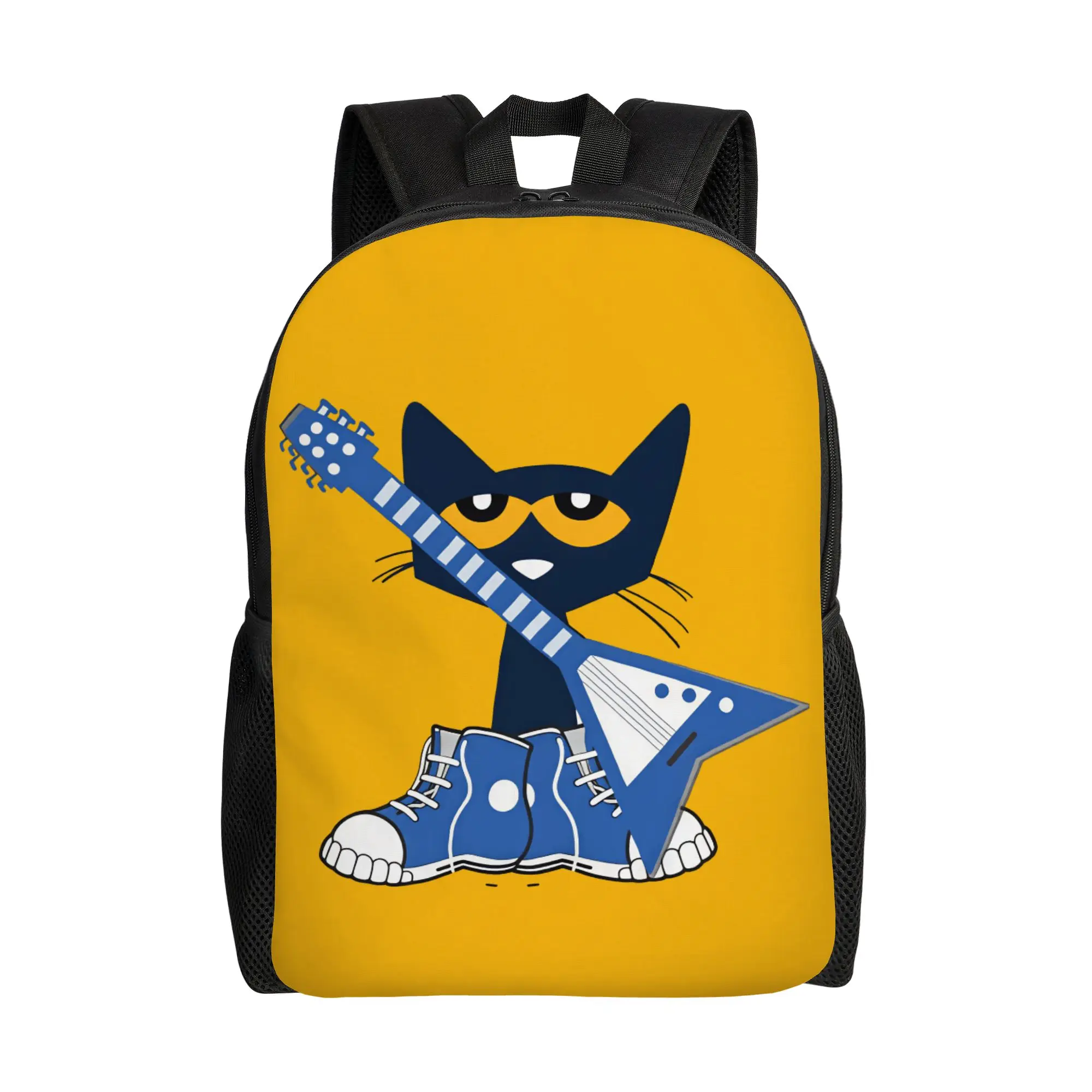 Petes the cat rocking in blue shoes and blue guitar Poster Backpack  Women Polyester Hiking Backpacks Durable Style Bag Rucksack
