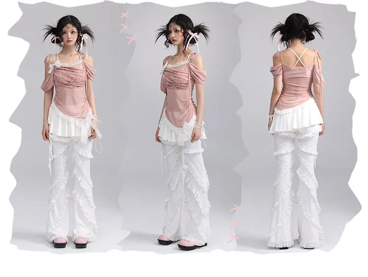 New White Ballet Style Sweet Lace Elegant Lace Trousers Personalized Girls Versatile Age-reducing Fashion Apron Street Pants