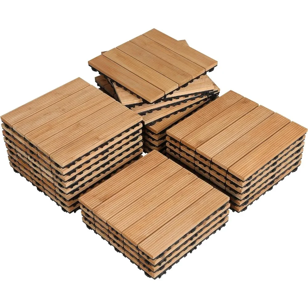 

27PCS Interlocking Patio Deck Tiles Outdoor Flooring for Garden Poolside Fir Wood Indoor Natural Wood