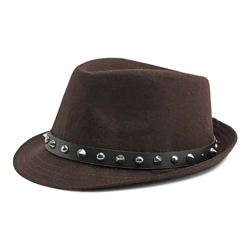 Men and Women Rivets Jazz Cap England Retro Small Bowler Hat Personality Fashion Gentleman Hat Street Bowler Hat