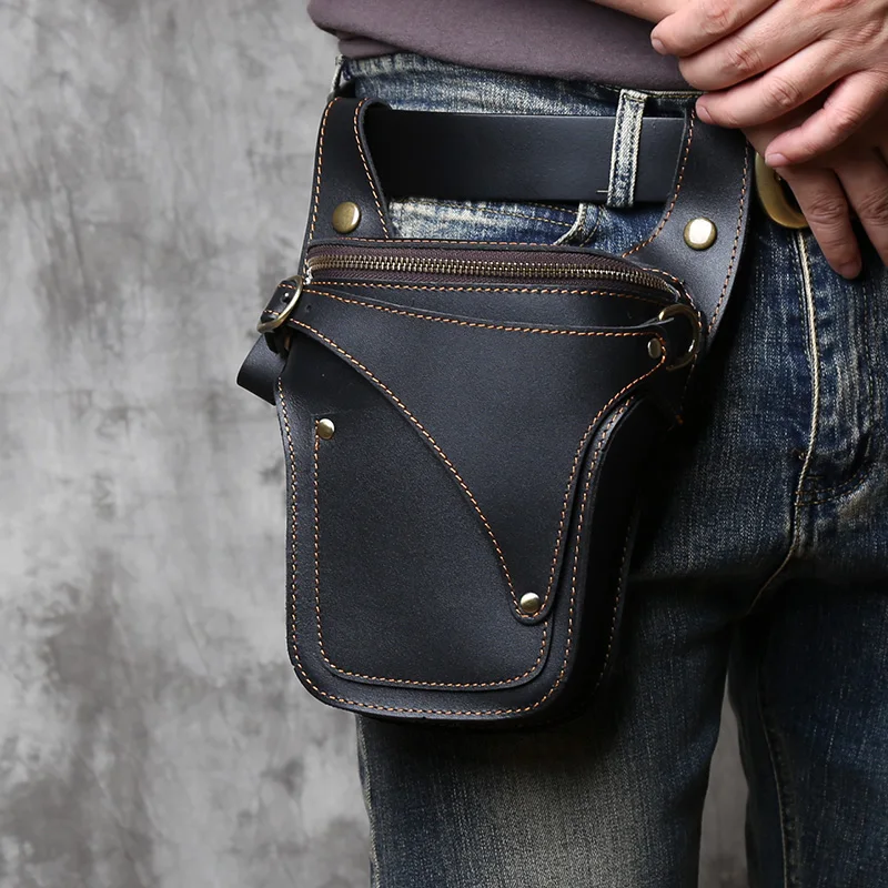 Nzpj Vintage Echt leder Herren Hüft tasche natürliche Rindsleder Outdoor Motorrad Herren tasche verrückte Pferd Leder Handy tasche – Detail 18