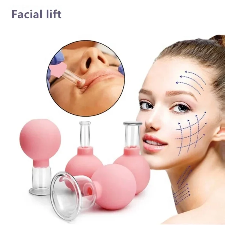 

Professional Glass Silicone Facial Cupping Cup Set Pink Face Lift Vacuum Facial Cupping Therapy Massager