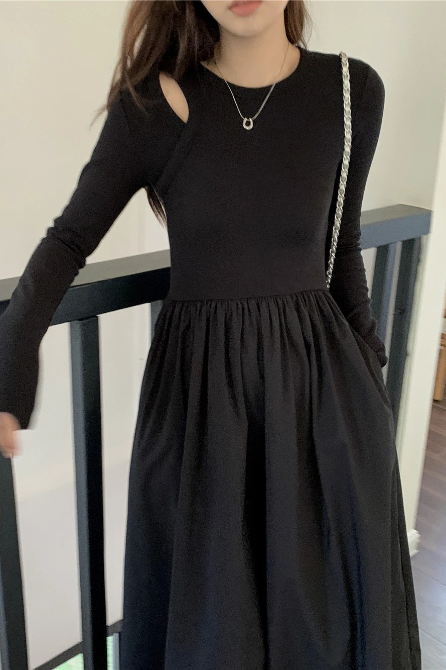 Vestidos de manga comprida vestido feminino dama de honra outono malhas painéis smocked gola alta linha h estilo preppy calor artístico chique