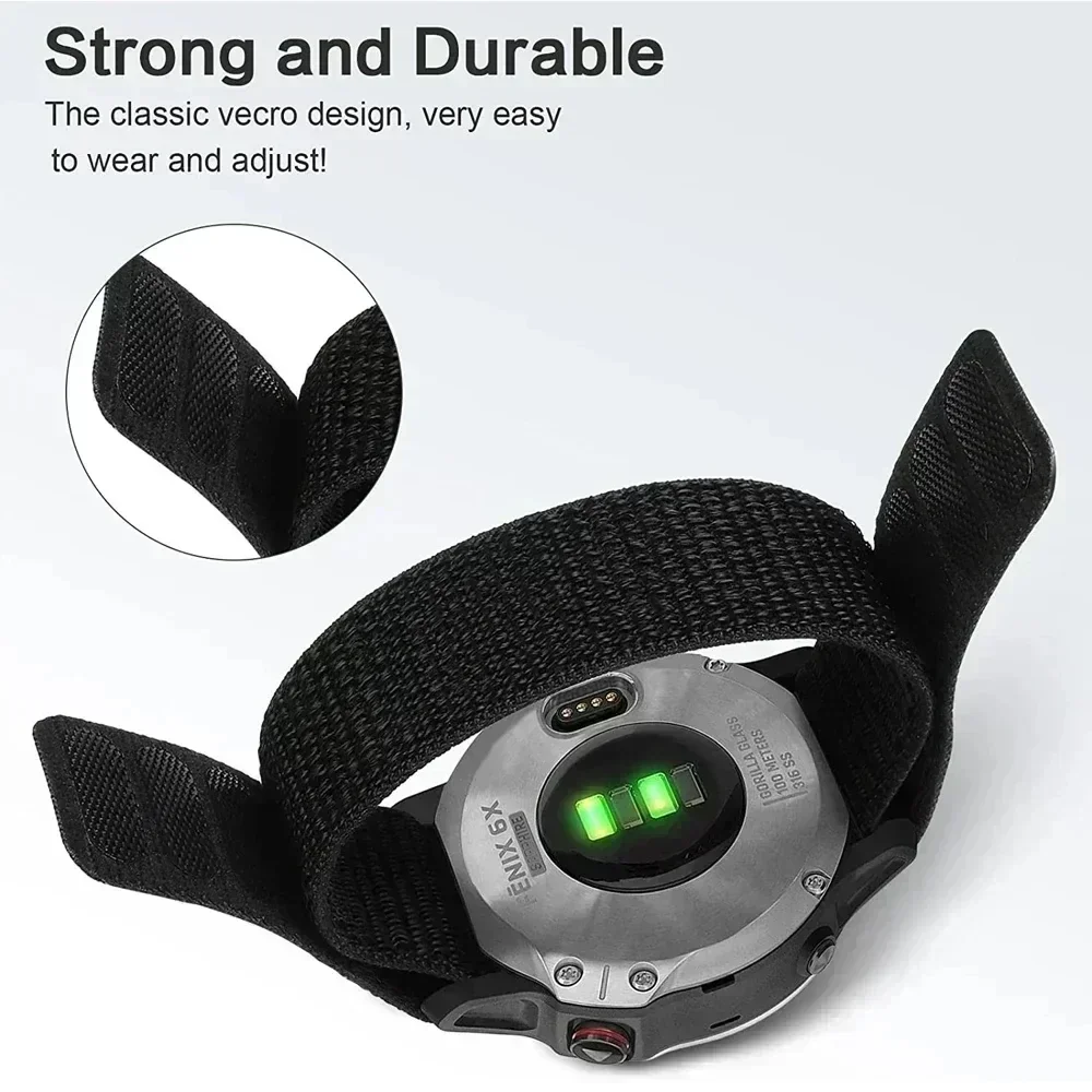 26 20 22 مللي متر حزام ساعة من النايلون لـ Garmin Fenix 7X 6X Pro 7 7S 6 6S 5X 5 5S Plus/Venu 2 Plus هوك وحلقة حزام سريع الجفاف