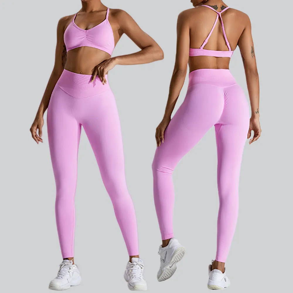 

Костюм для йоги, женский бесшовный бюстгальтер для йоги, леггинсы с высокой талией, брюки, комплект для спортзала, одежда для фитнеса, бега, тренировок, спортивная одежда с эффектом пуш-ап