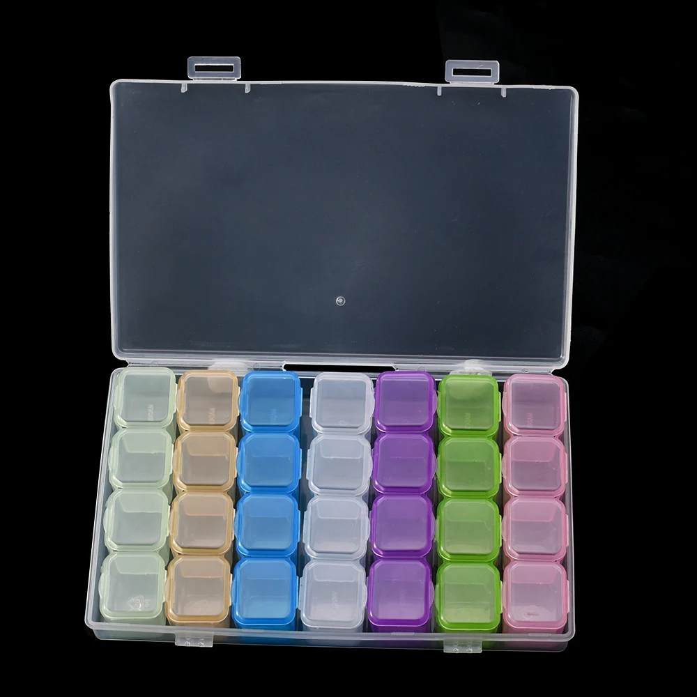 28 Girds Square Transparent Plastic Box Jewelry Storage Case with Hinged Finishing Container Packaging Storage Box for Earrings