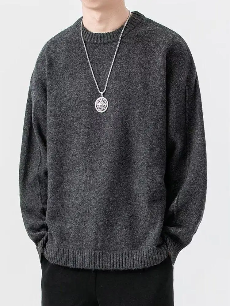 

Мужской круглый свитер в стиле ретро в японском стиле Ne, свободный крой, молодежный ленивый базовый слой, вязаный свитер, осенне-зимняя повседневная одежда