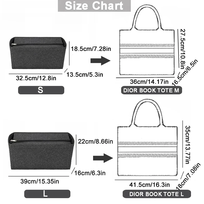 Grande capacidade forro de feltro organizador armazenamento atualização acessórios para dior livro tote bolsa expandir espaço bolso interno saco suporte