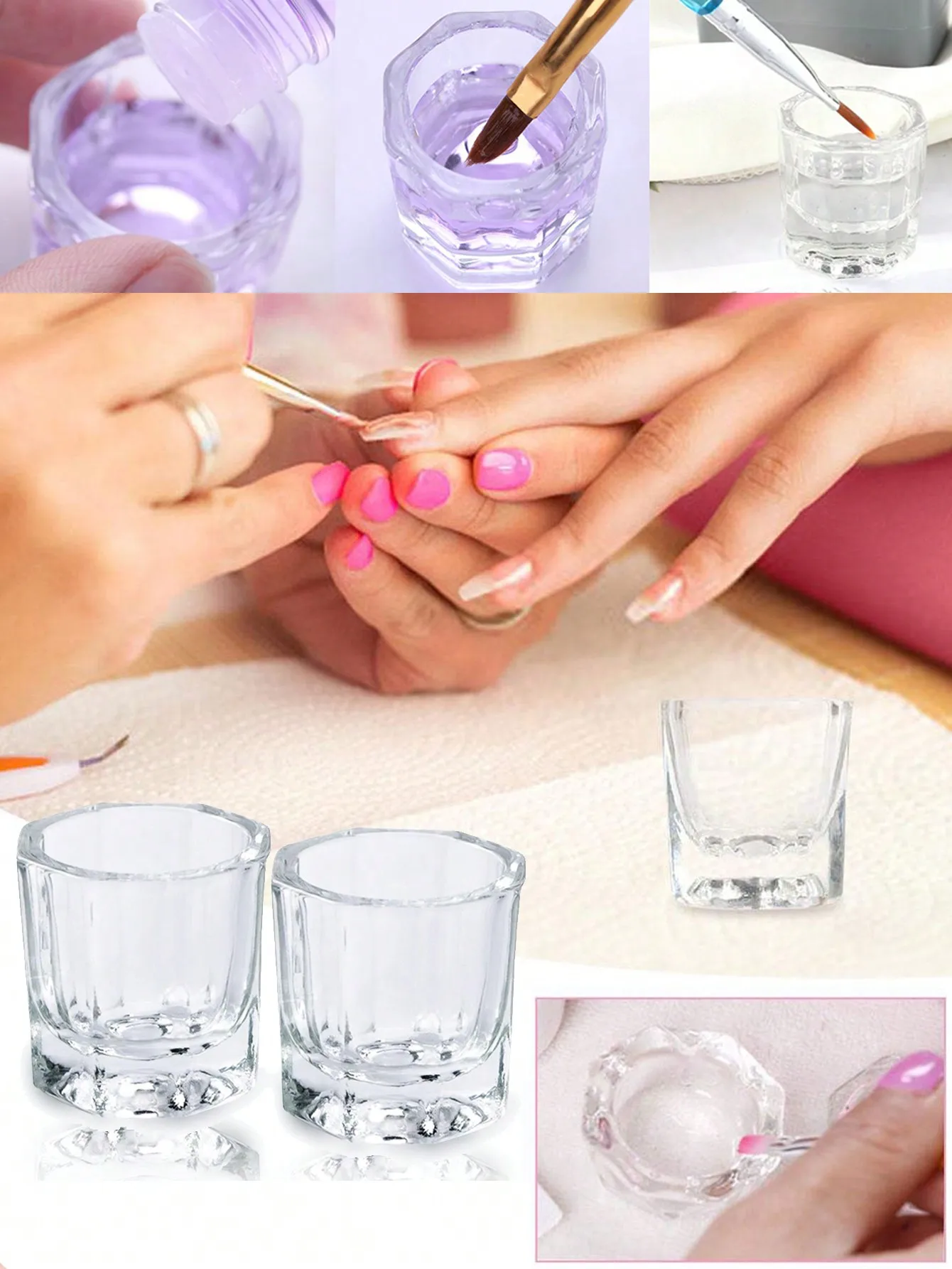 2 Pack Dappen Dish Cups for Nail Art Acrylic Liquid Clear Glass Nail Monomer Liquid Bowl Dampen Dish Acrylic Powder Holder, Acry