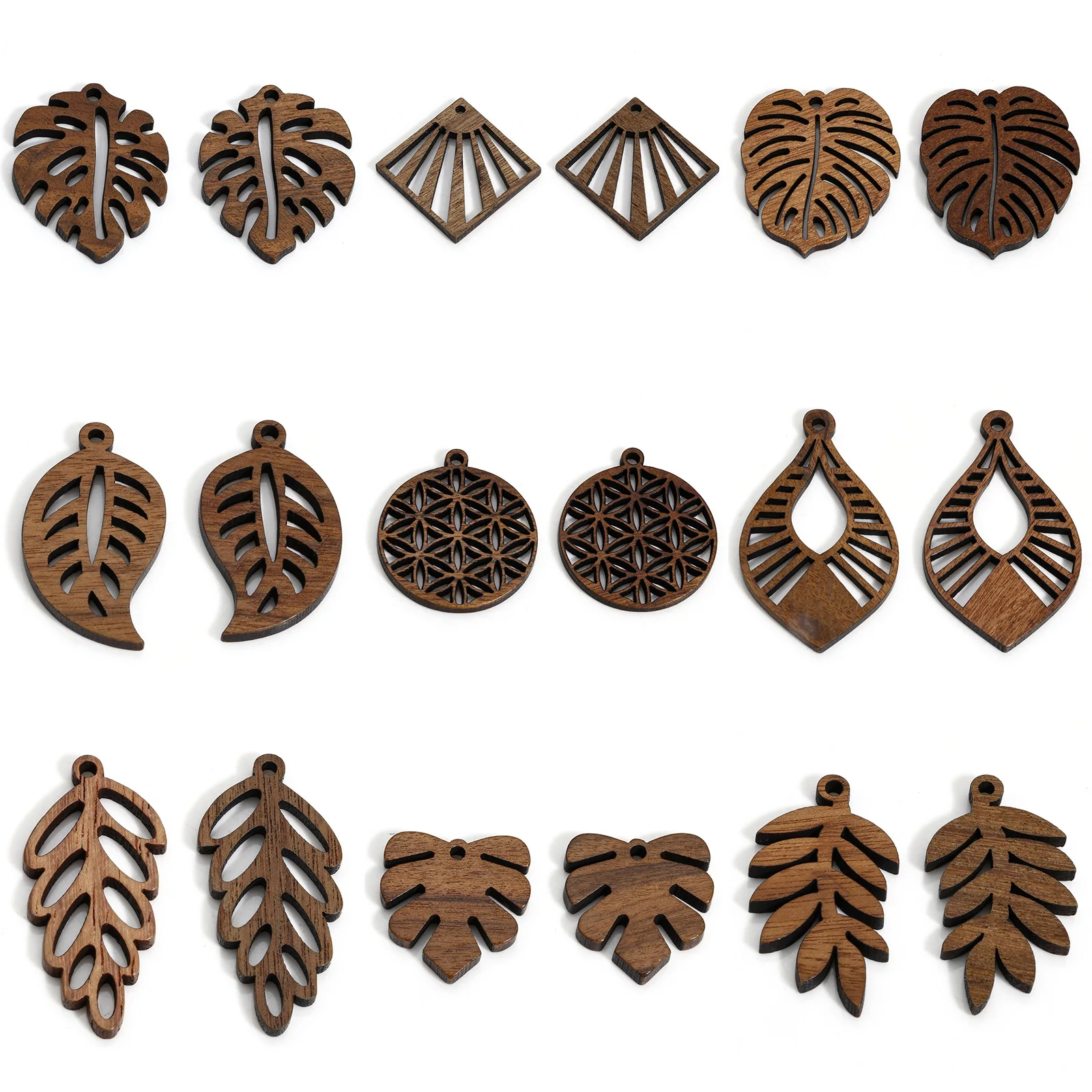 5 Pcs Walnut Pendants Brown Hollow Leaf Shape Charms For Earrings Necklace Diy Jewelry Making Findings Accessories