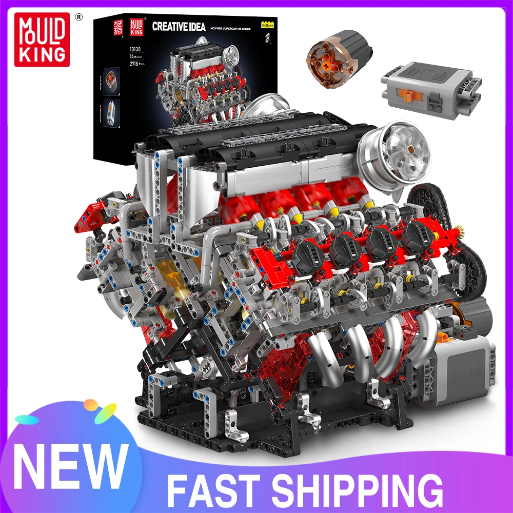 Mould King 10130 Technical Car Toys The Motorized F488 Supercar V8 Engine Building Block Assembly Brick Set Kids Christmas Gift