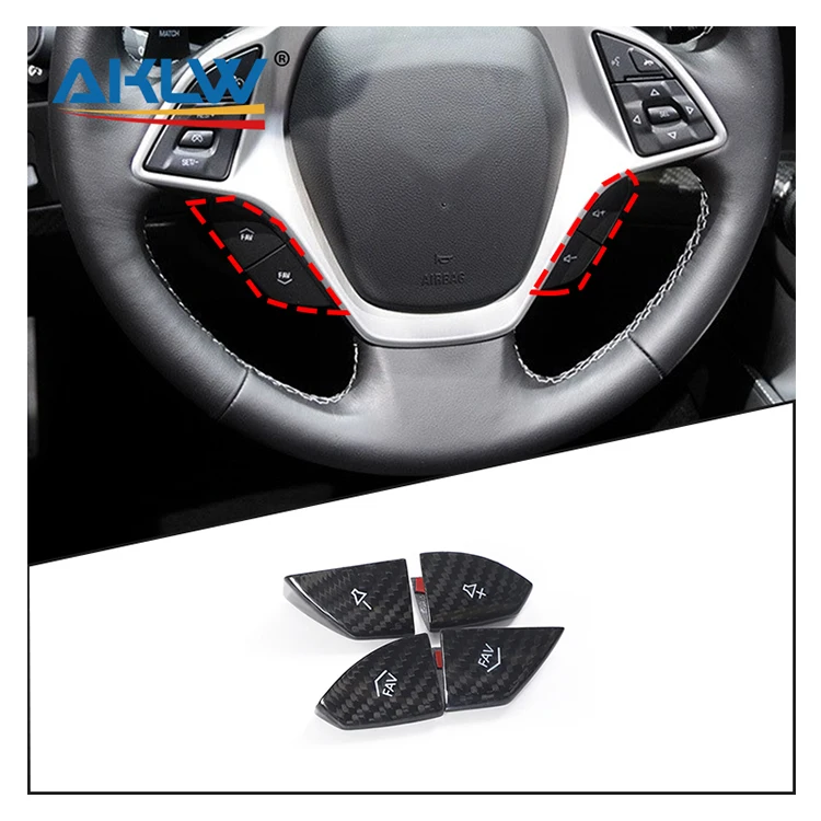 

For Chevrolet Corvette C7 Stingray Z06 2014-2019 Steering Wheel Button Decoration Cover Carbon Fiber Car Interior Accessories