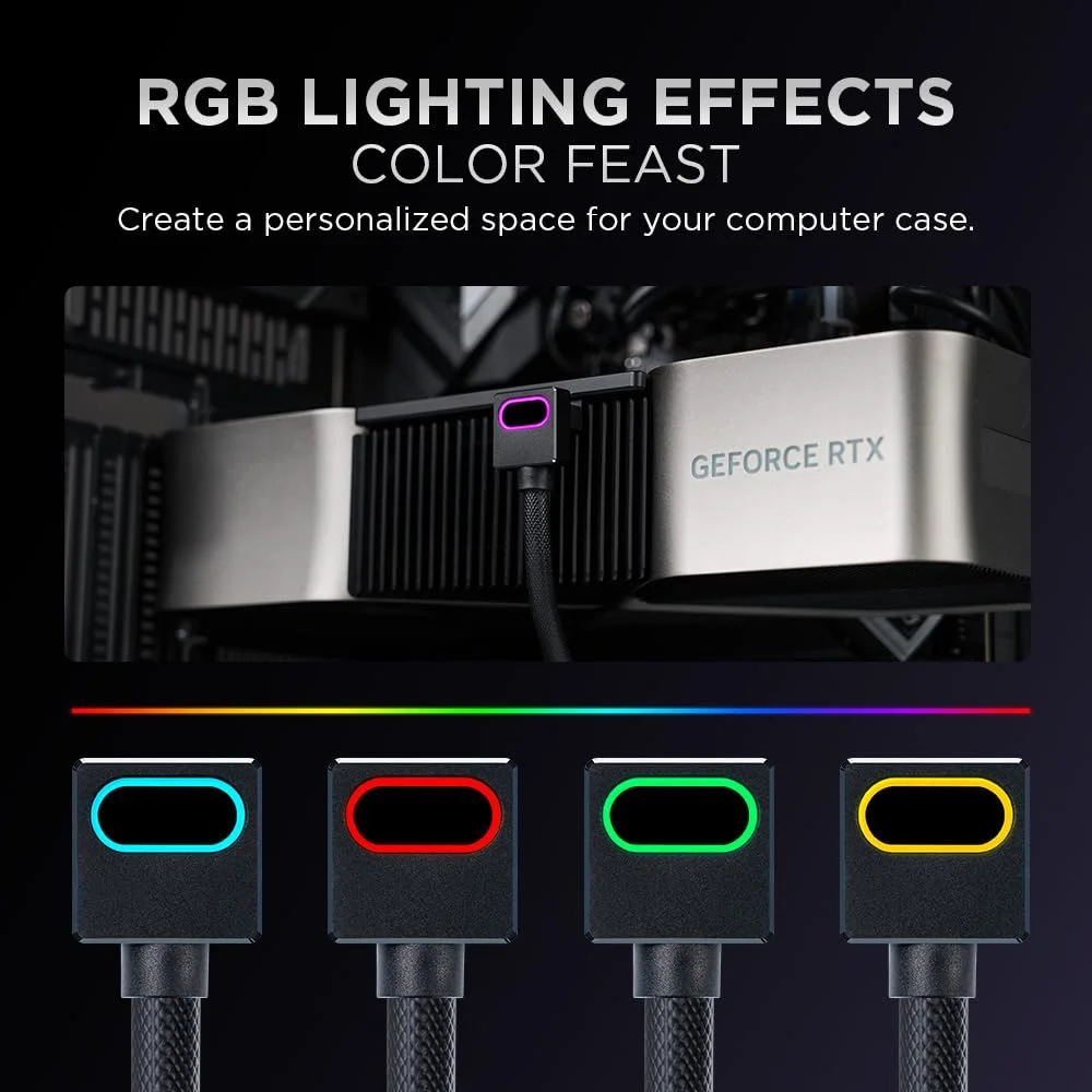 

16PIN GPU Power Cable, ARGB PC Modular Cable with 5V 3Pin, 18AWG 90° Right-Angle Design, 5090 / 3070 is Not Applicable