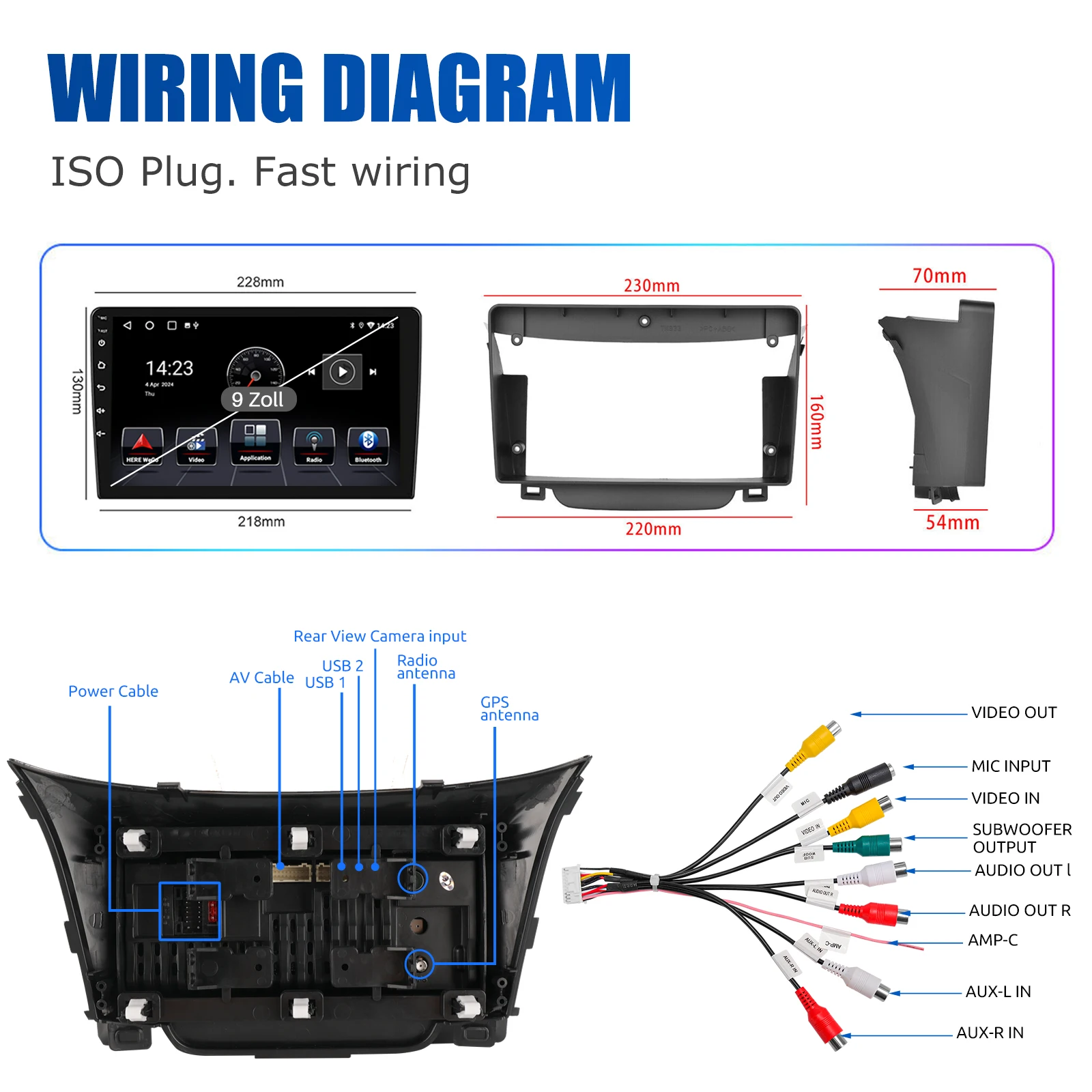 ESSGOO 9 "2DIN عرض أندرويد 14 لشركة هيونداي I30 12-16 اللاسلكية CarPlay أندرويد السيارات راديو ستيريو للسيارة لتحديد المواقع والملاحة FM BT RDS