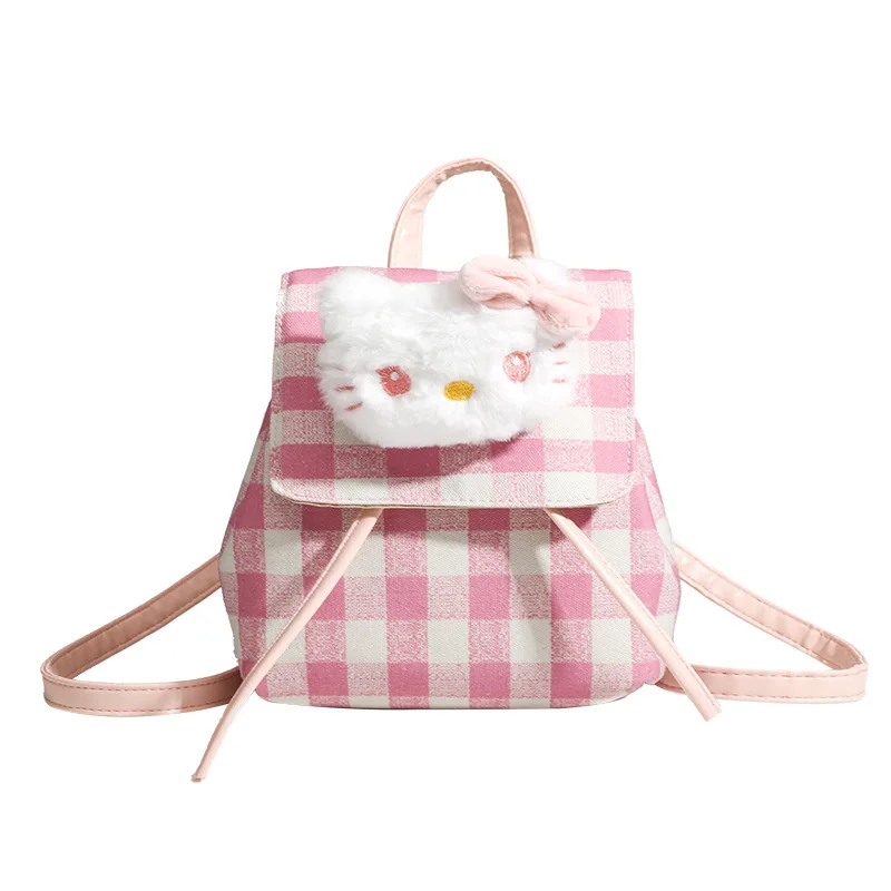 

Cartoon Hellokitty Retro Cute Pink Plaid Small Backpack Fashion Girly Heart Sweet Preppy Style Bag for Girl Gift