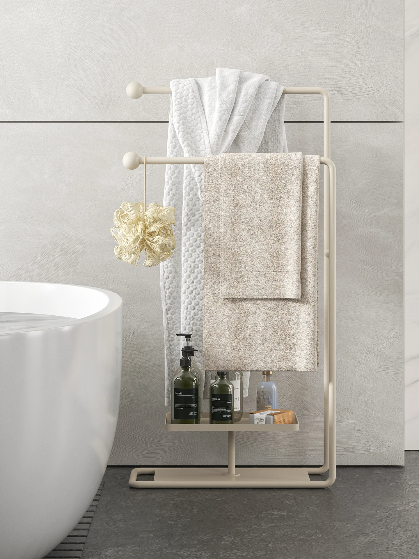 

Premium bathroom rack, towel rack, floor towel rack, integrated bathtub, vertical clothes rack.