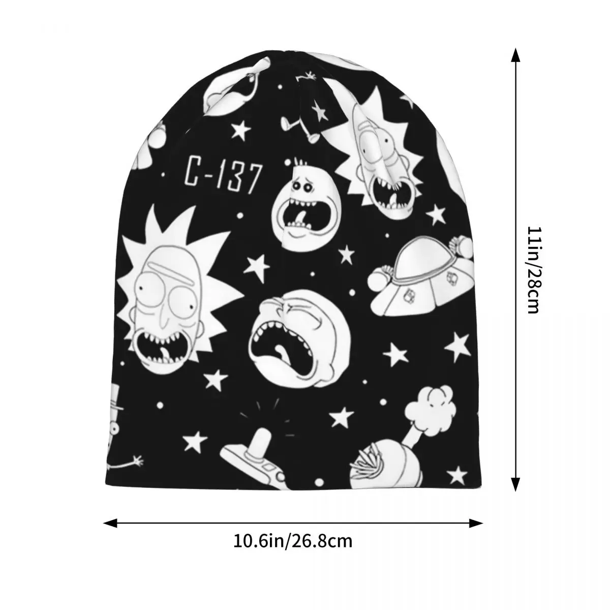 أبيض وأسود ريك ومورتي الرجال النساء الكبار بيني قبعات محبوك بونيه قبعة دافئة موضة الخريف الشتاء في الهواء الطلق Skullies القبعات