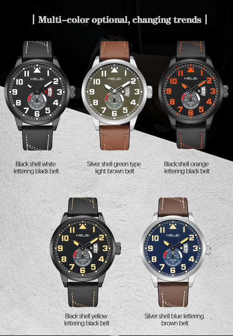 ساعة يد بسوار من الجلد الطبيعي للرجال ، ساعة كوارتز رياضية غير رسمية ، تاريخ ، موضة جديدة