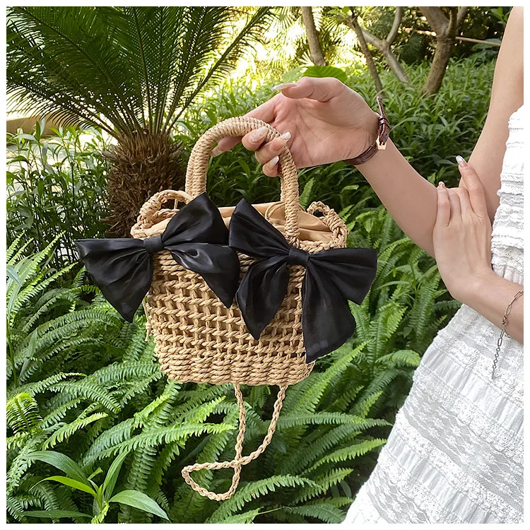 Seaside Vacation Bow Sweet Vibe Handmade Straw Beach Bag