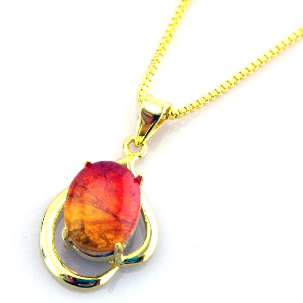 Silver pendant fire ammolite necklace