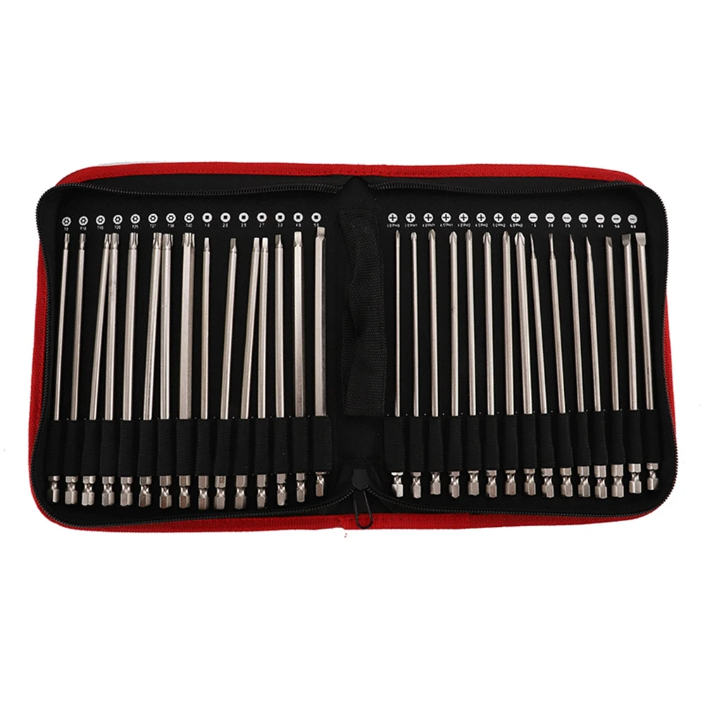 30PC 1/4 Inch Hex Shank Long Magnetic Screwdriver Bits Set 6 Inch (150mm)Power Tools(Slotted+Cross+Square +Torx) S2