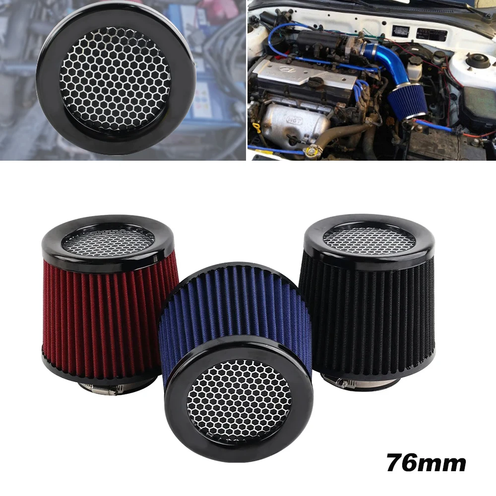 76mm Universal Car Air Filter High Flow Cone Cold Air Intake Filter Auto Modification Accessories Air-Filter Mesh Cone