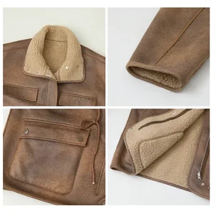 CHIC VEN-Jaqueta de camurça reversível grossa e quente feminina, casaco exterior de motocicleta, sobretudo feminino solto, monocromático, inverno, outono, 2023 10 principais vendas blusa de motoqueira feminina - №5