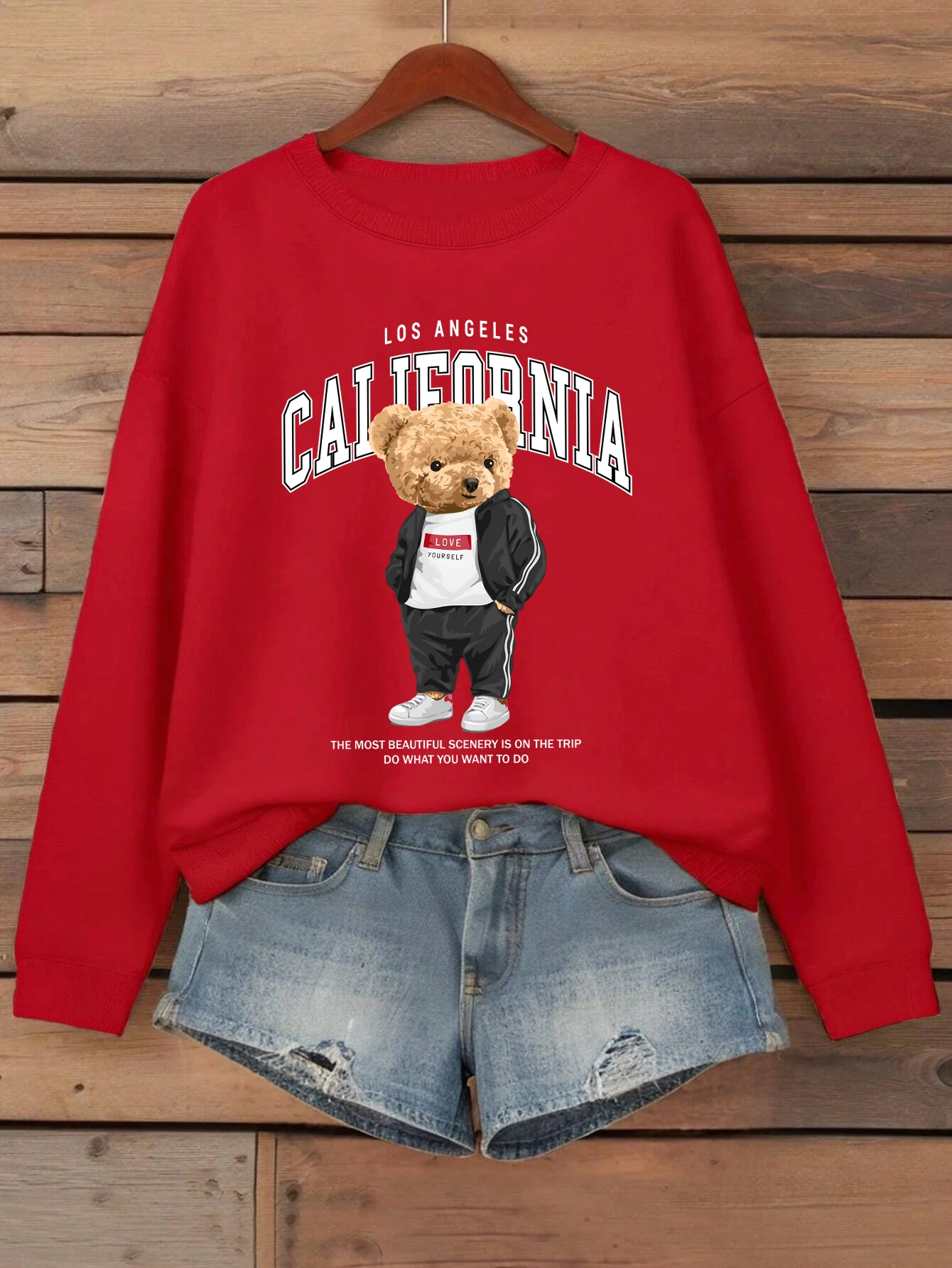 كاليفورنيا لوس أنجلوس رسالة الدب طباعة المرأة البلوز الهيب هوب الركض البلوز فضفاض س الرقبة الملابس الخريف الصوف ملابس رياضية