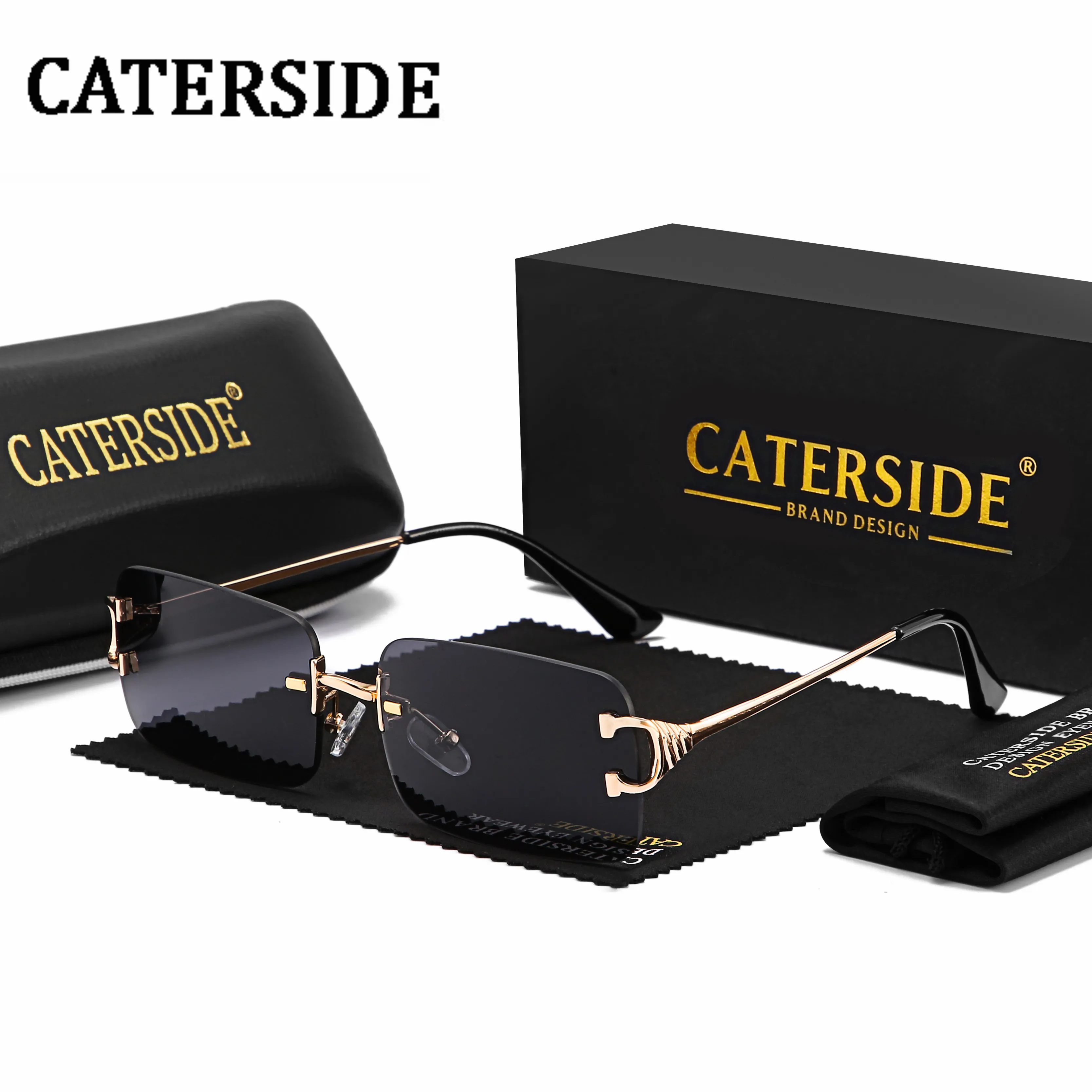 

CATERSIDE Rectangle Rimless Sunglasses Men Fashion Frameless Square Luxury Brand Sun Glasses Female Gradient Lens Eyeglasses