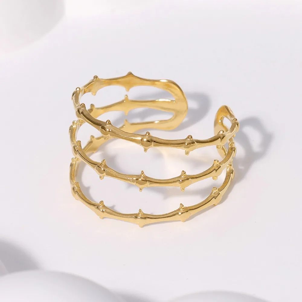 Simple Creative Stainless Steel Multi-layer Bamboo Joint Open Rings for Women Jewelry Party Daily Wear Jewelry Hypoallergenic