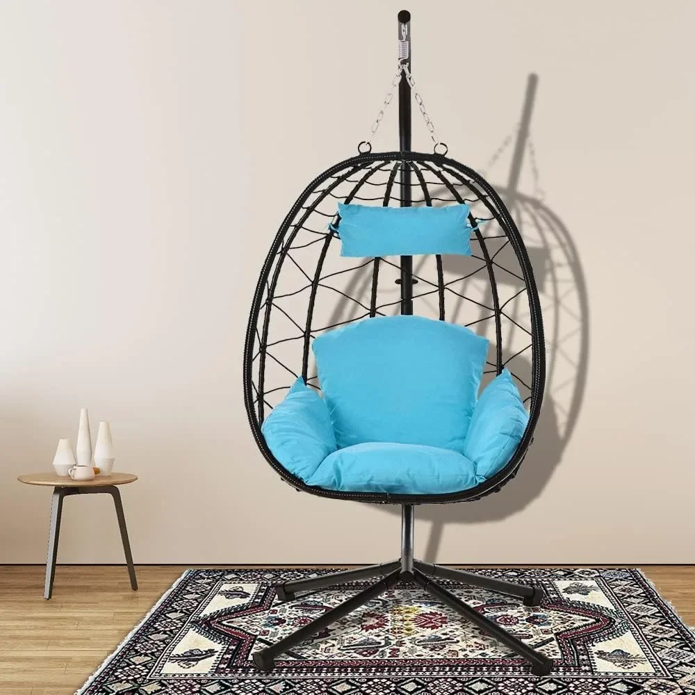 

Egg Chair with Stand and UV Resistant Cushion,Wicker Swing, Hammock Egg Basket Chair for bedrooms, Balcony,Patio,Garden (Blue)