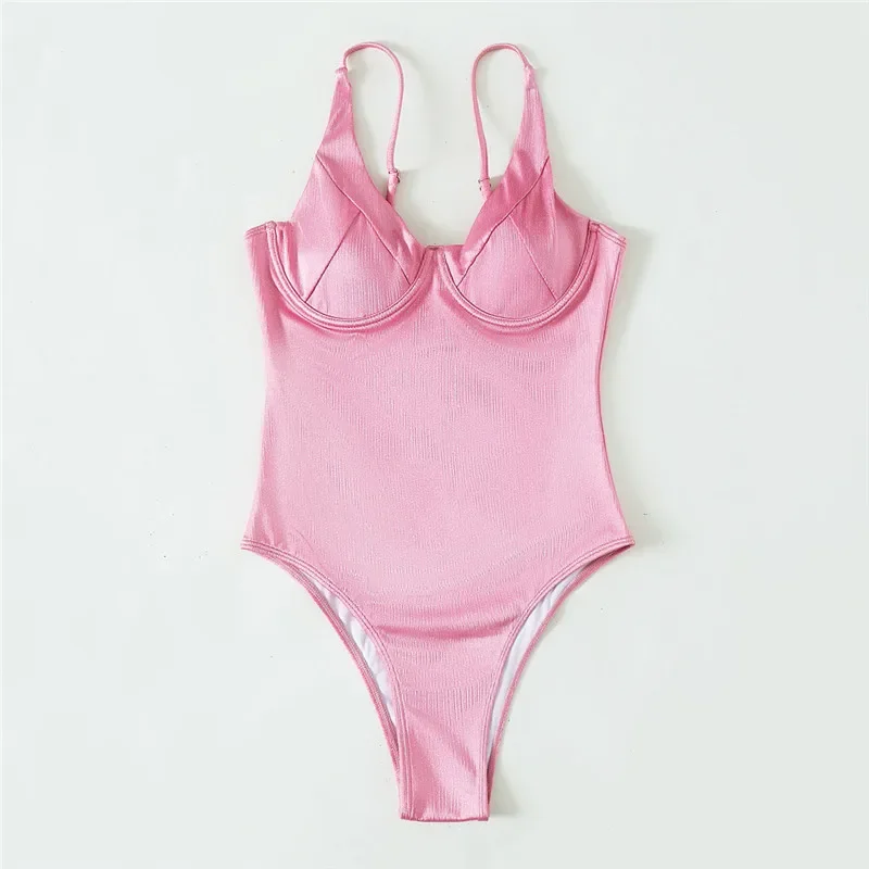 Sexy Pink Push Up Ladies Swimwear One Piece Swimsuit Women 2026 Underwired Bodysuits Bathers High Cut Bathing Swimming Suit Wear