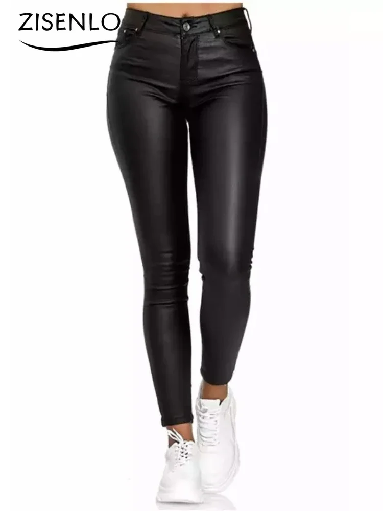 New Autumn 2024 Solid Color Leather Casual Pants Pants for Women Female Clothing Streetwear Women Korean Fashion Leather Pants