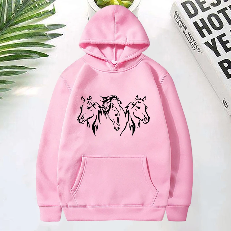 New Horse Head Pattern Print Hoodies For Women Fashion Casual Sports Sweatshirts Ladies Pullovers Tops