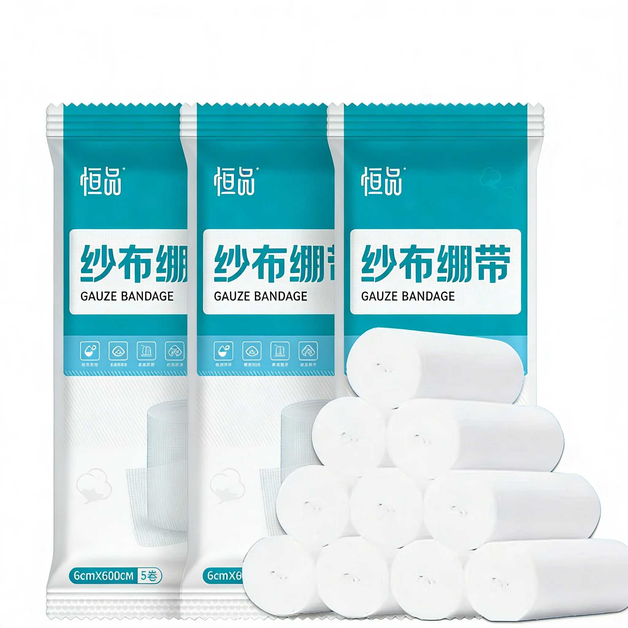 

5-рулонный дышащий впитывающий марлевый ватный бинт, рулон гемостаза для ран, фиксация повязки, рулон повязки для первой помощи
