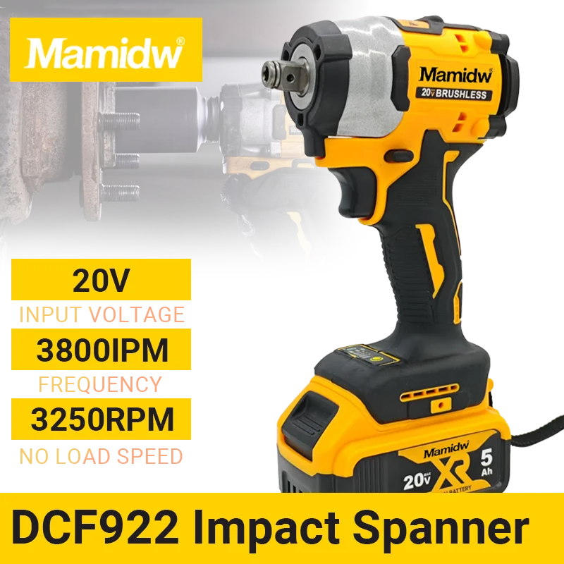 20V DCF922 Cordless Electric Impact Wrench Stepless Speed Control Forward Reverse LED Light 3250RPM Wireless Wrench for Auto Maintenance Engineering Work, For Dewalt 20V Battery